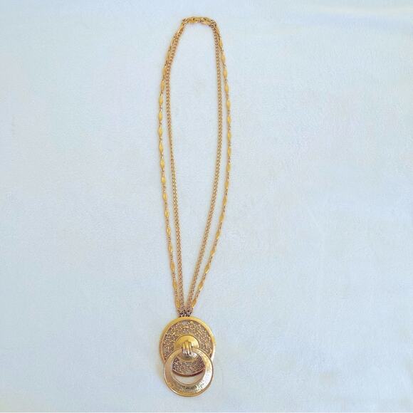 Vintage MONET 70's Doorknocker Style Double Chain Pendant Necklace, Door Knocker - Picture 2 of 13